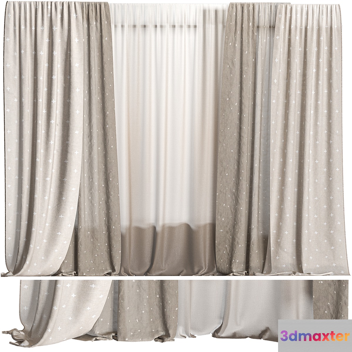 Neutral Curtains with Pattern 3D Max