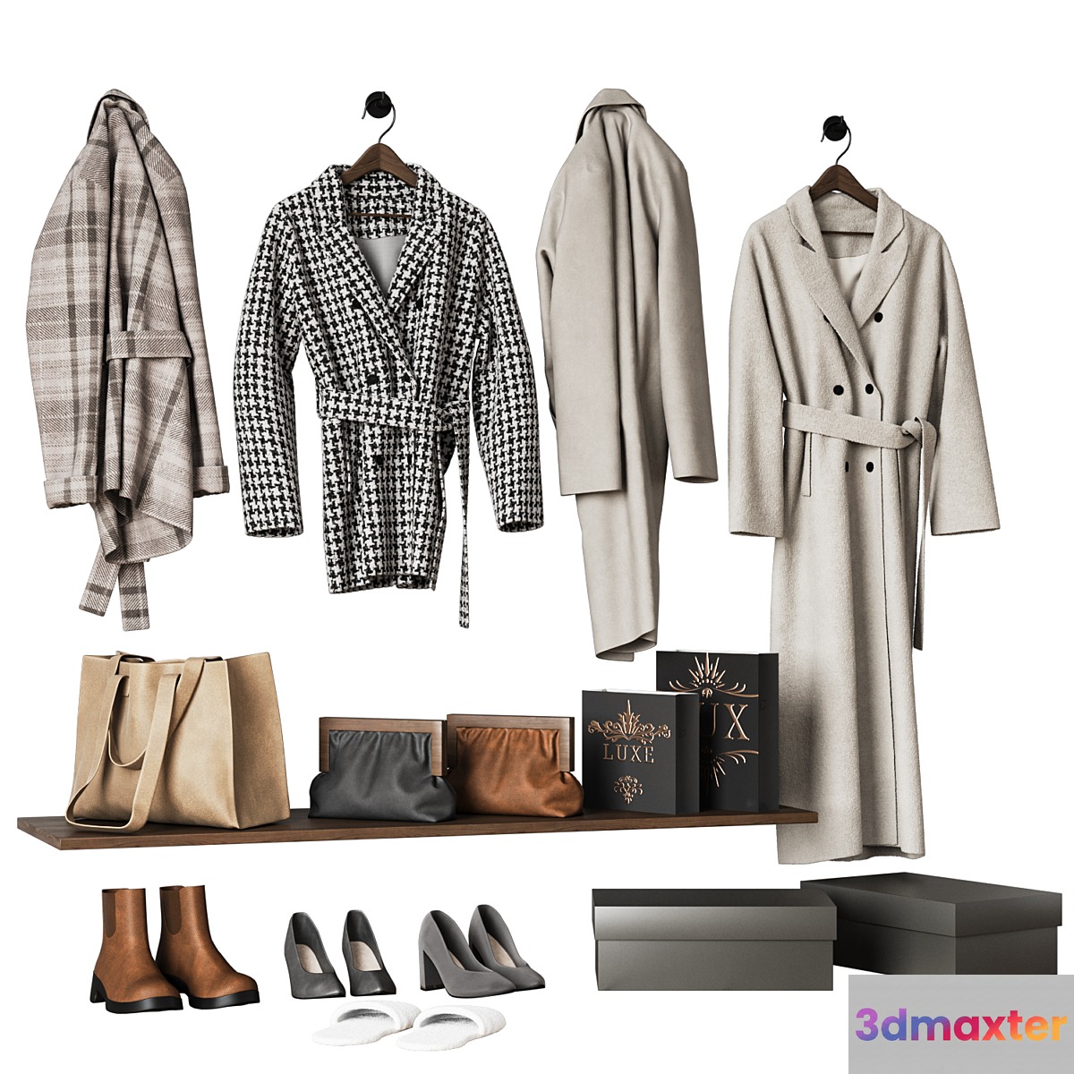Coat collection  Clothes and shoes for the hallway 3D Max