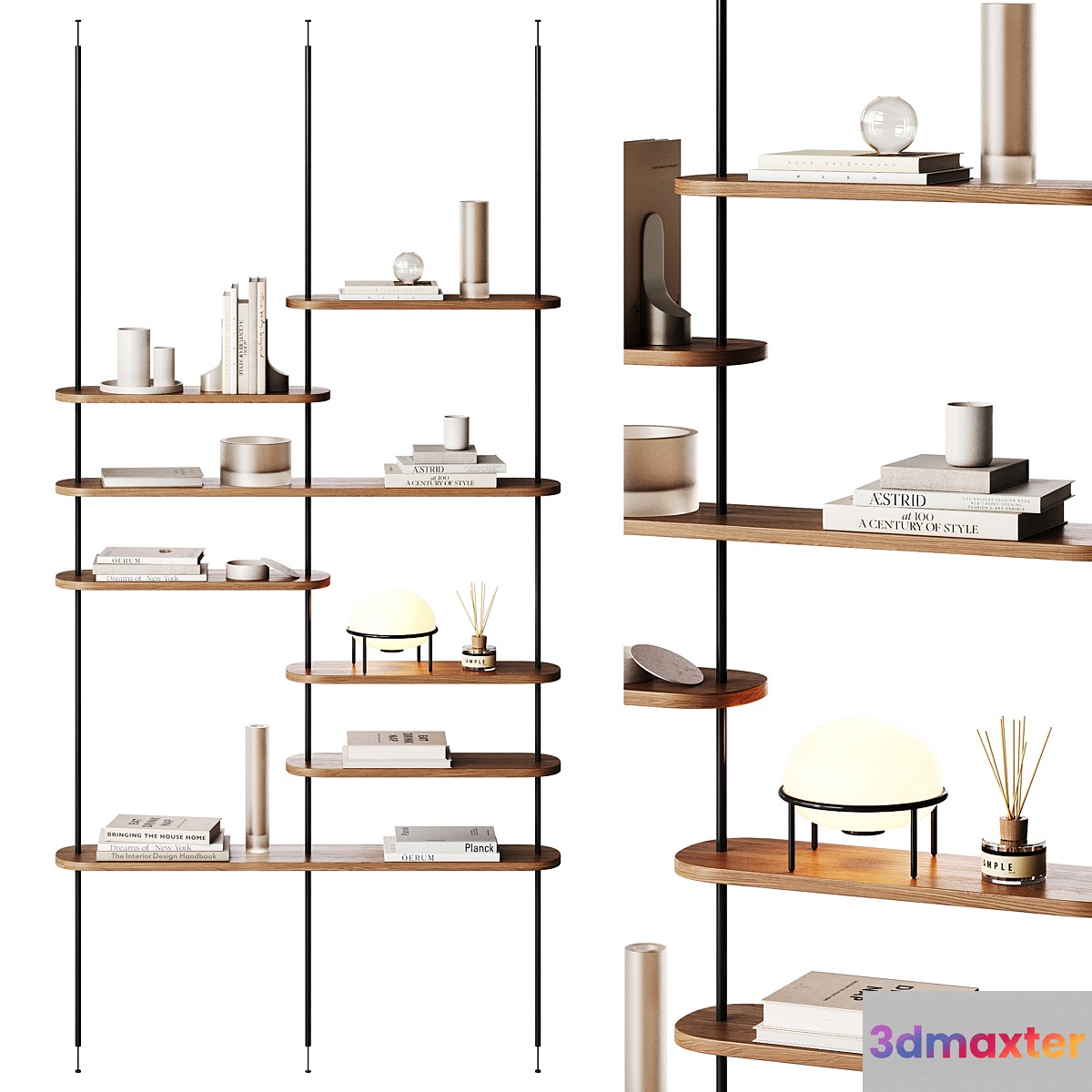 Minimalistic wooden shelving with decor - No.2 3D Max