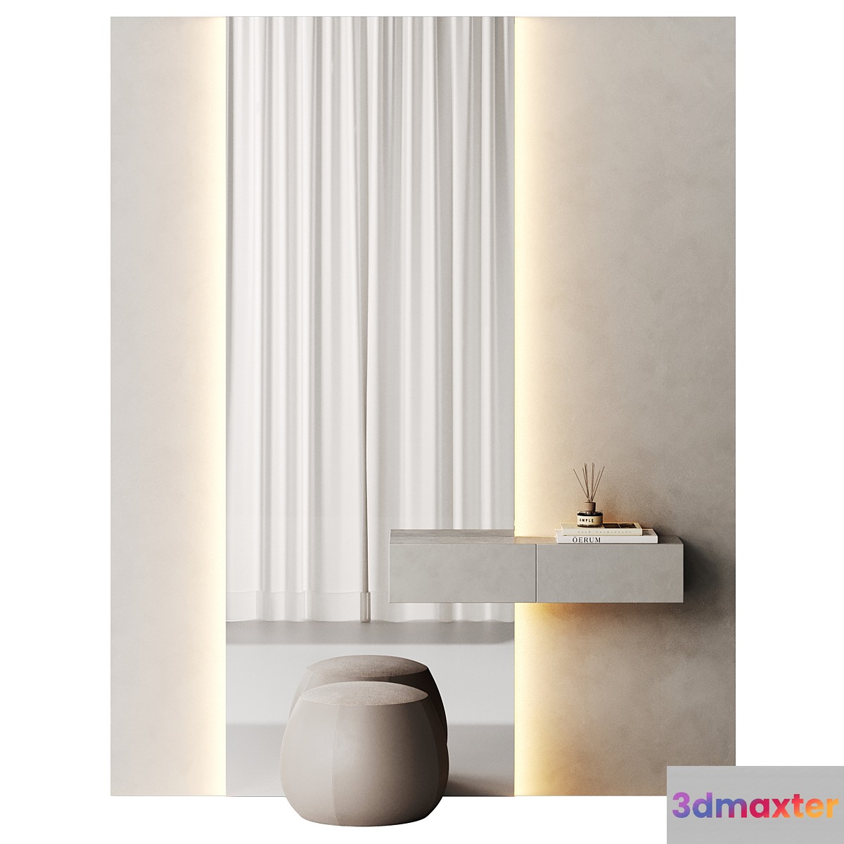 The hallway area is in a minimalist style 3D Max