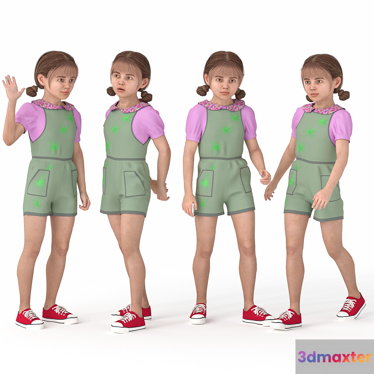 Casual Kid Girl 04 Poses 3D Max