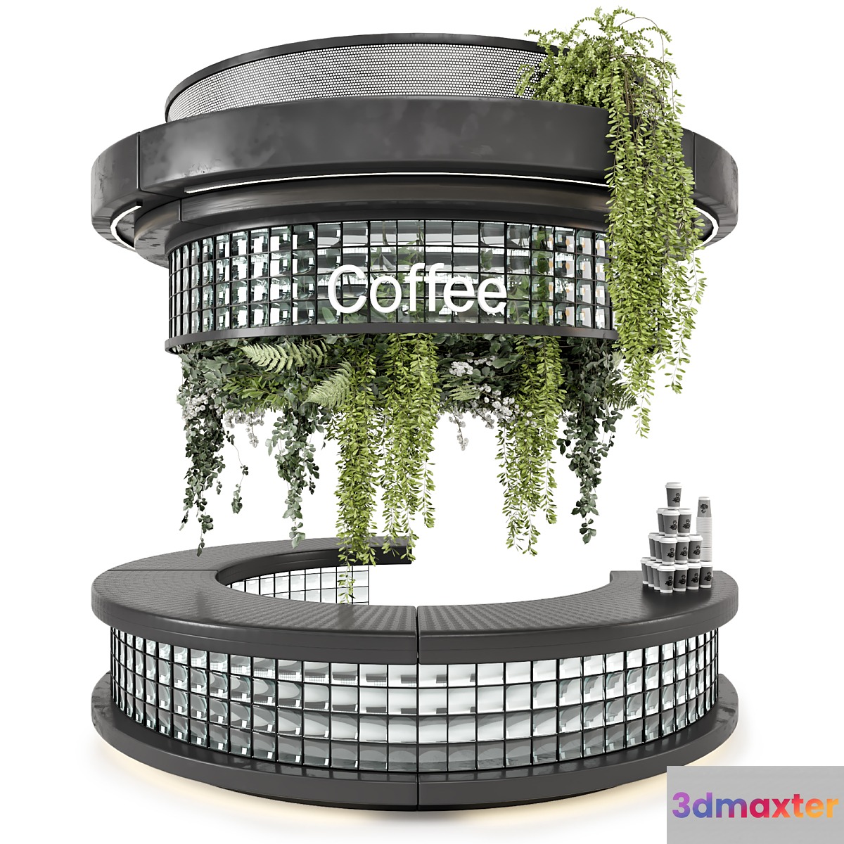Coffee Reception Desk With Plants - Restaurant Set 2039 3D Max