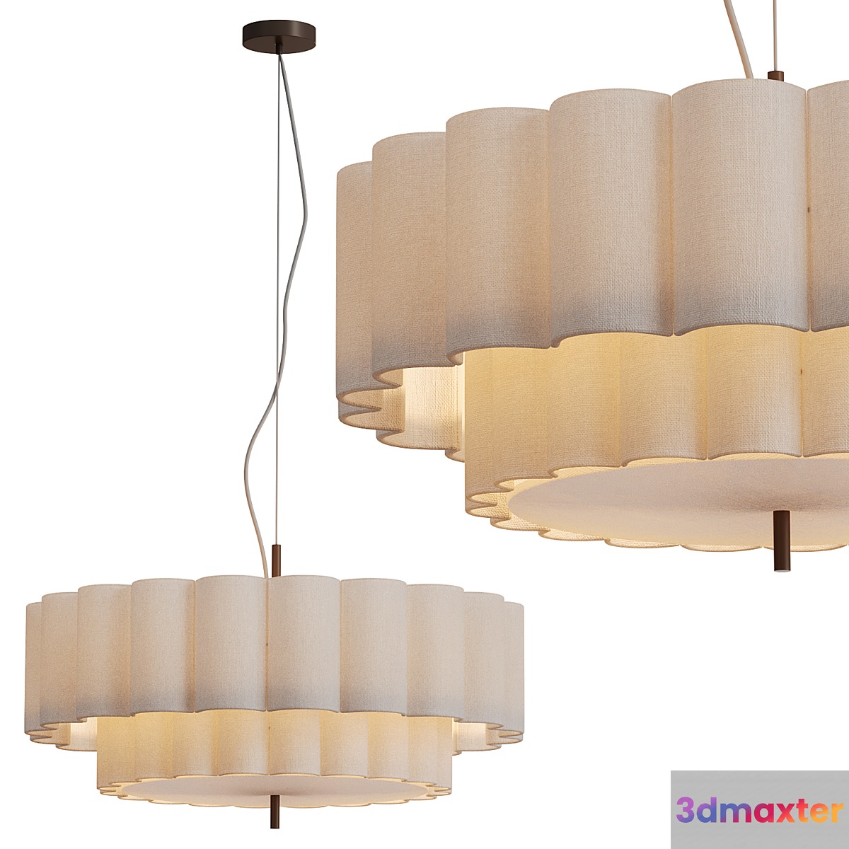 Folia large scalloped natural linen pendant - No.2 3D Max