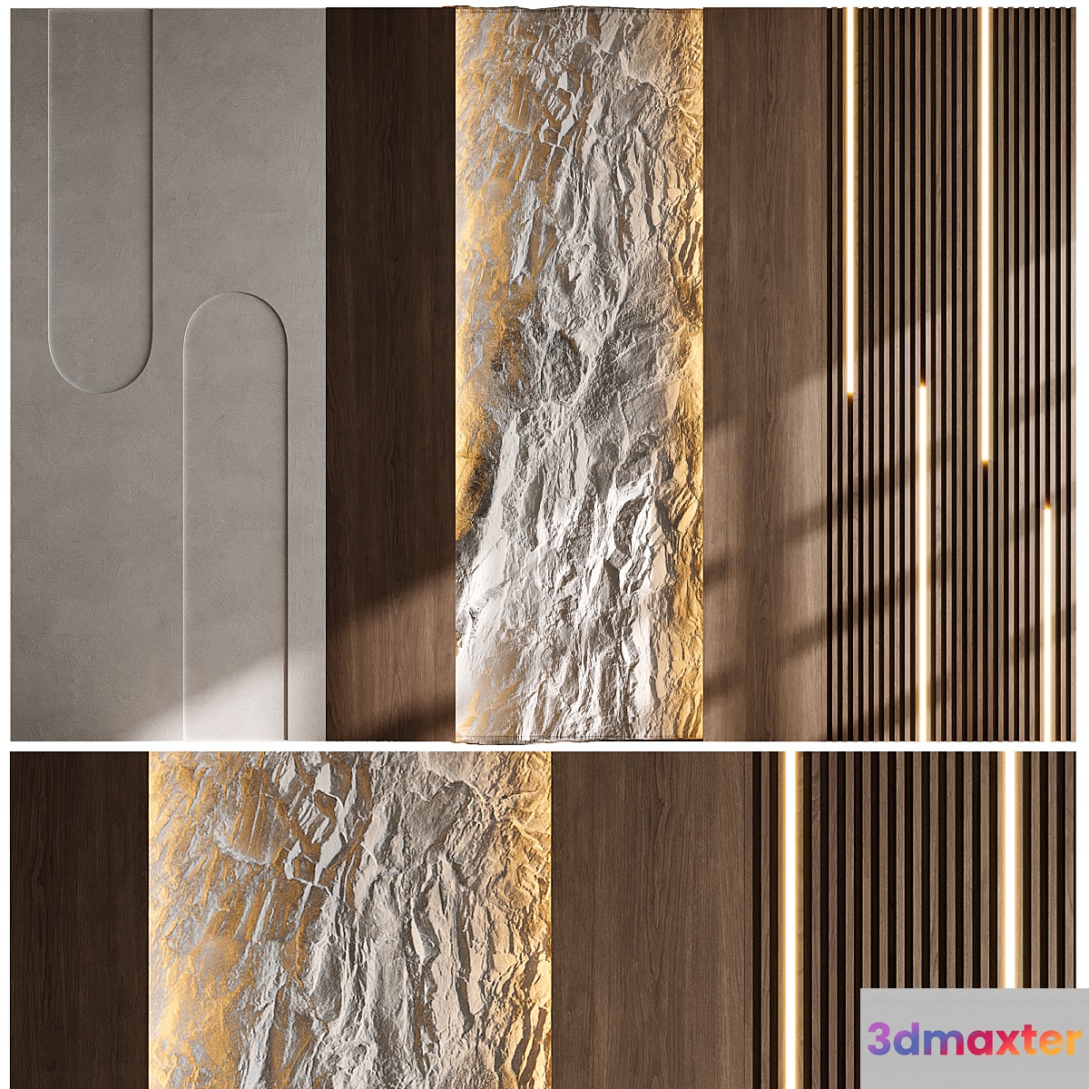 Headboard wood and concrete 3d Wall Panel 02 3D Max