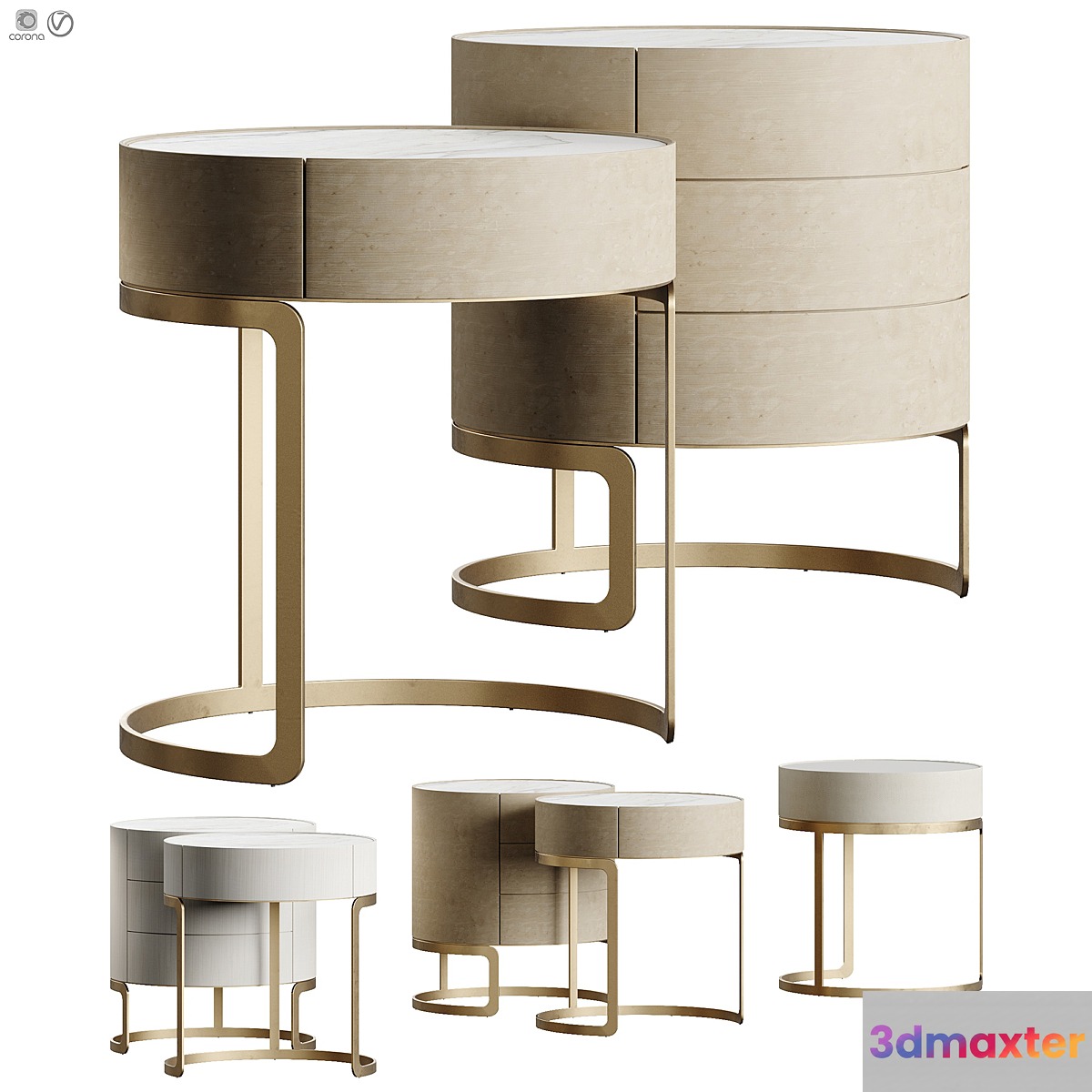 Light Luxury Circle Marble Bedside GG42 2024 3D Max