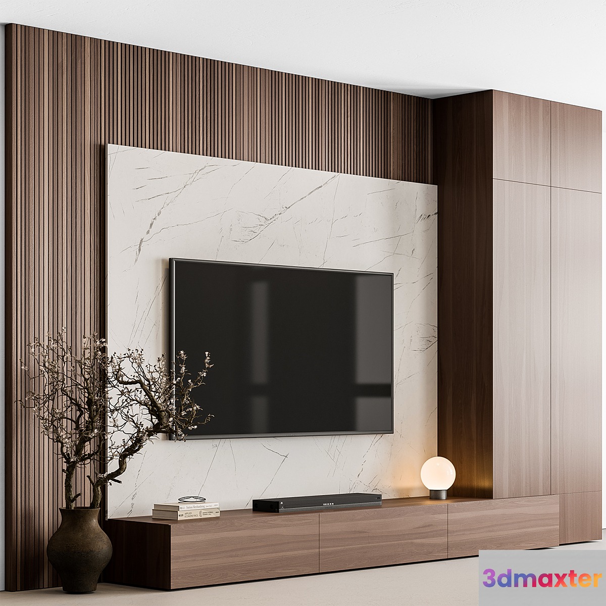 TV Wall Stone and Wood - Set 137 3D Max