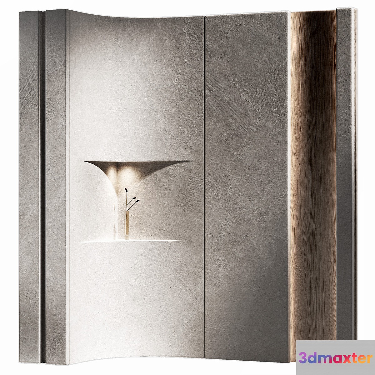 Wall panels 7 - corner niche. Plaster and wood partition. 3D Max