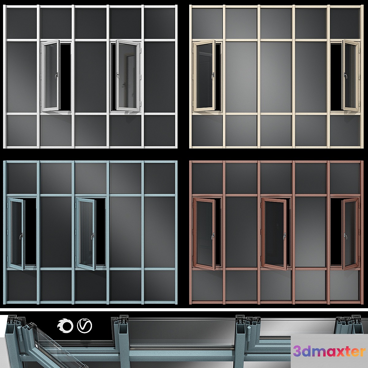 Stained glass aluminum windows 3D Max