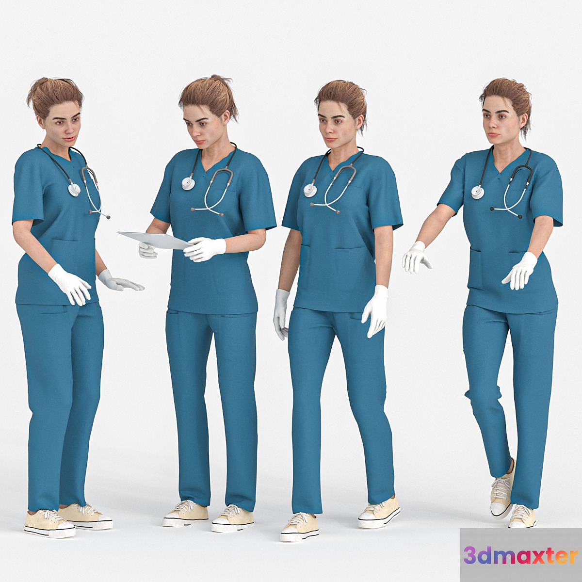 Nurse Woman in 04 Poses 3D Max