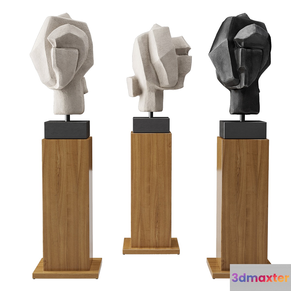 Head cubistic portrait sculpture 3D Max