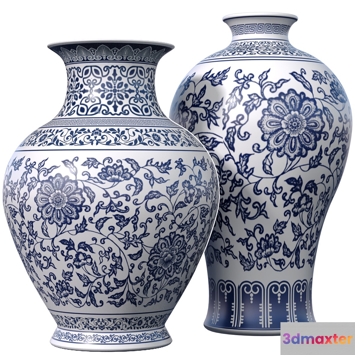 Decorative Italian porcelain ceramic vaseflowerpot potjar with lotus branch pattern 3D Max