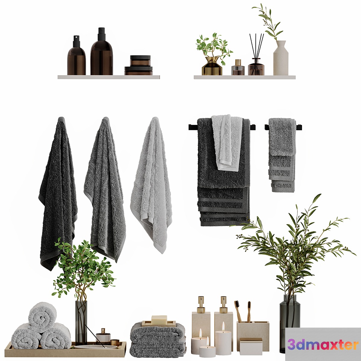 Bathroom decor towels set 21 3D Max
