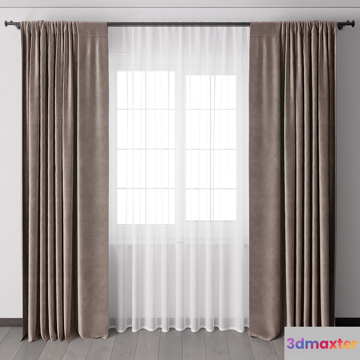 Curtains with metal curtain rod 12 - No.2 3D Max