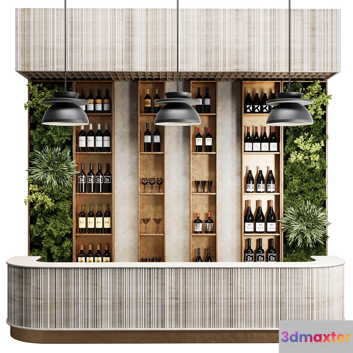Reception Desk for Restaurant and Caffe with cabinet wine rack set 09 3D Max