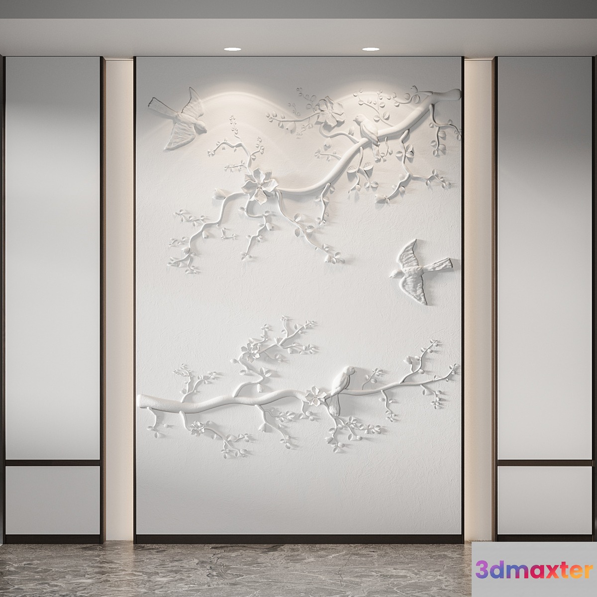 Bas-relief Branches Birds 3D Max