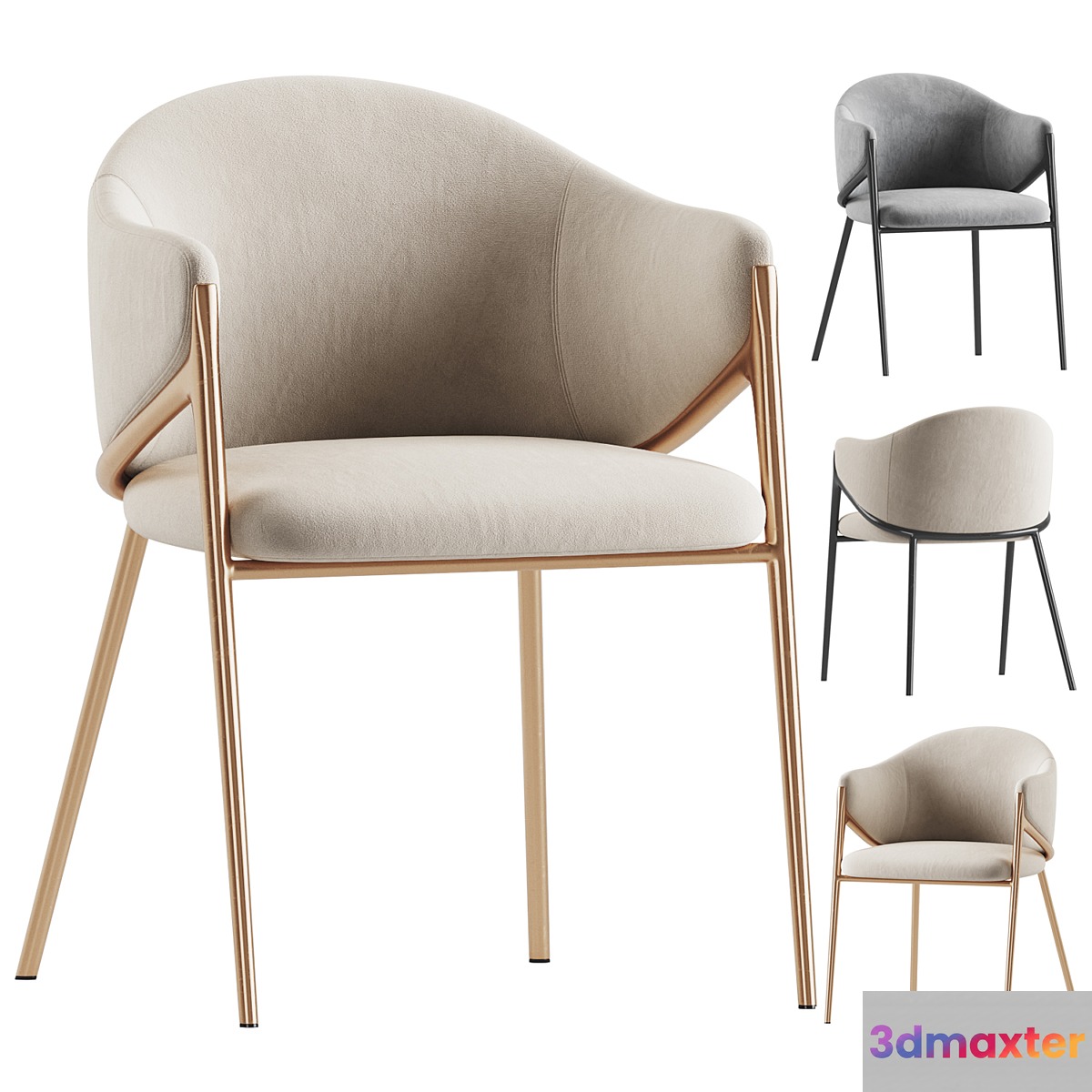 Richmond Gwen Chair Khaki Velvet 3D Max
