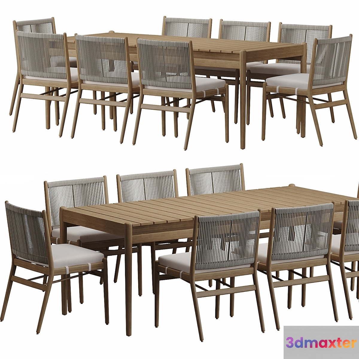Four Hands Rosen Outdoor Dining Table set 3D Max