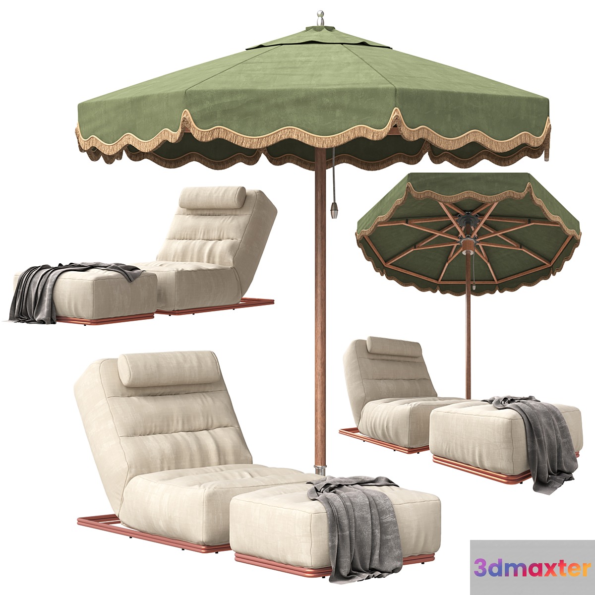 celia outdoor lounger and Tuuci Outdoor Parasol 3D Max