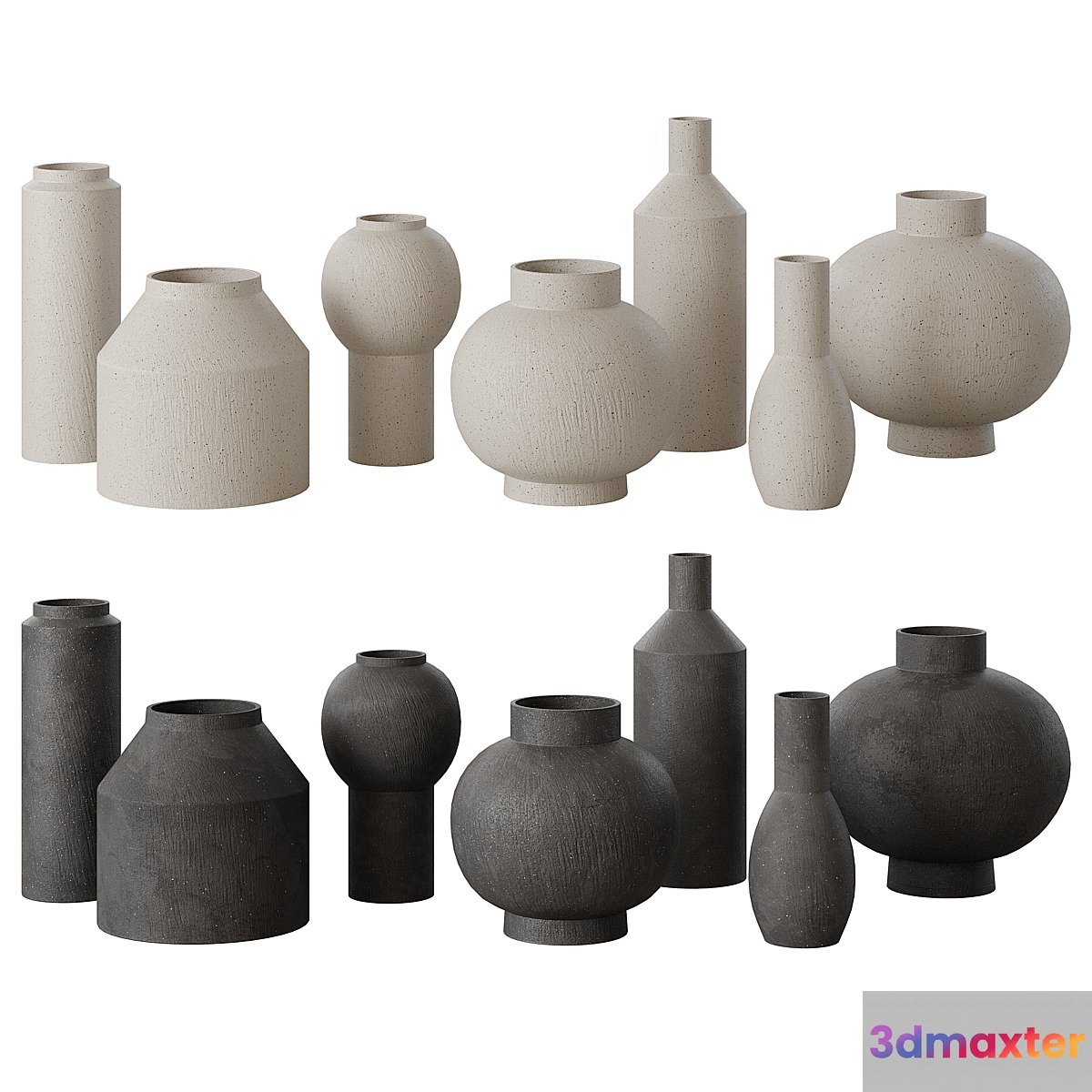 RH Geometric vases set 3D Max