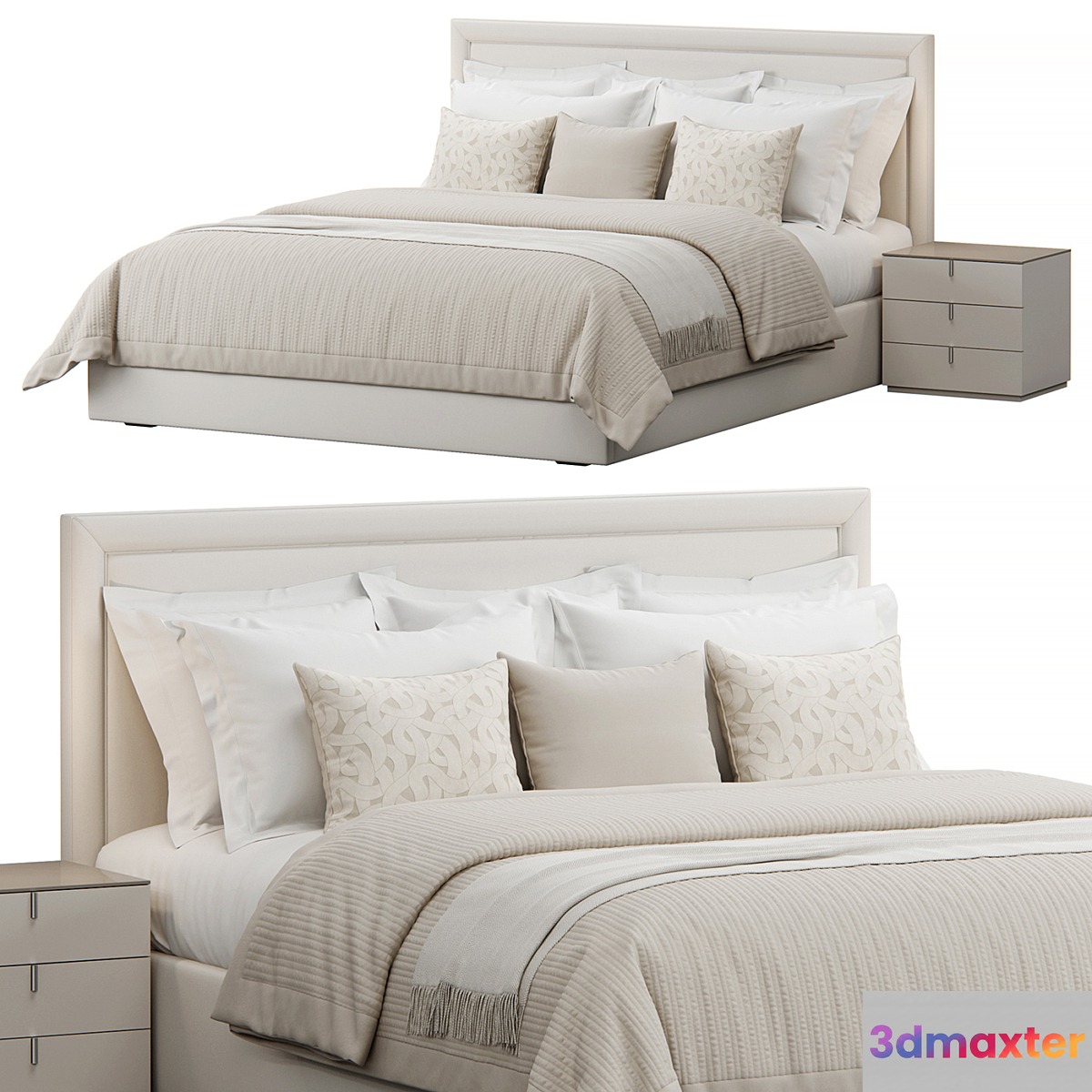 Rectangular Upholstered Headboard Bed 3D Max