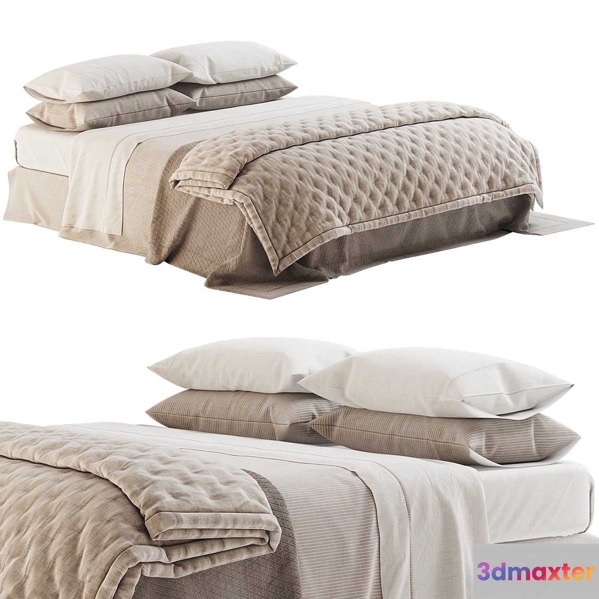 Linen Bedding with Quilted Plaid 3D Max