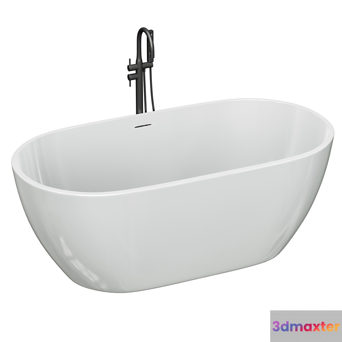 Free Standing Modern Oval Stone Bathtub Back to Wall Standard White 3D Max