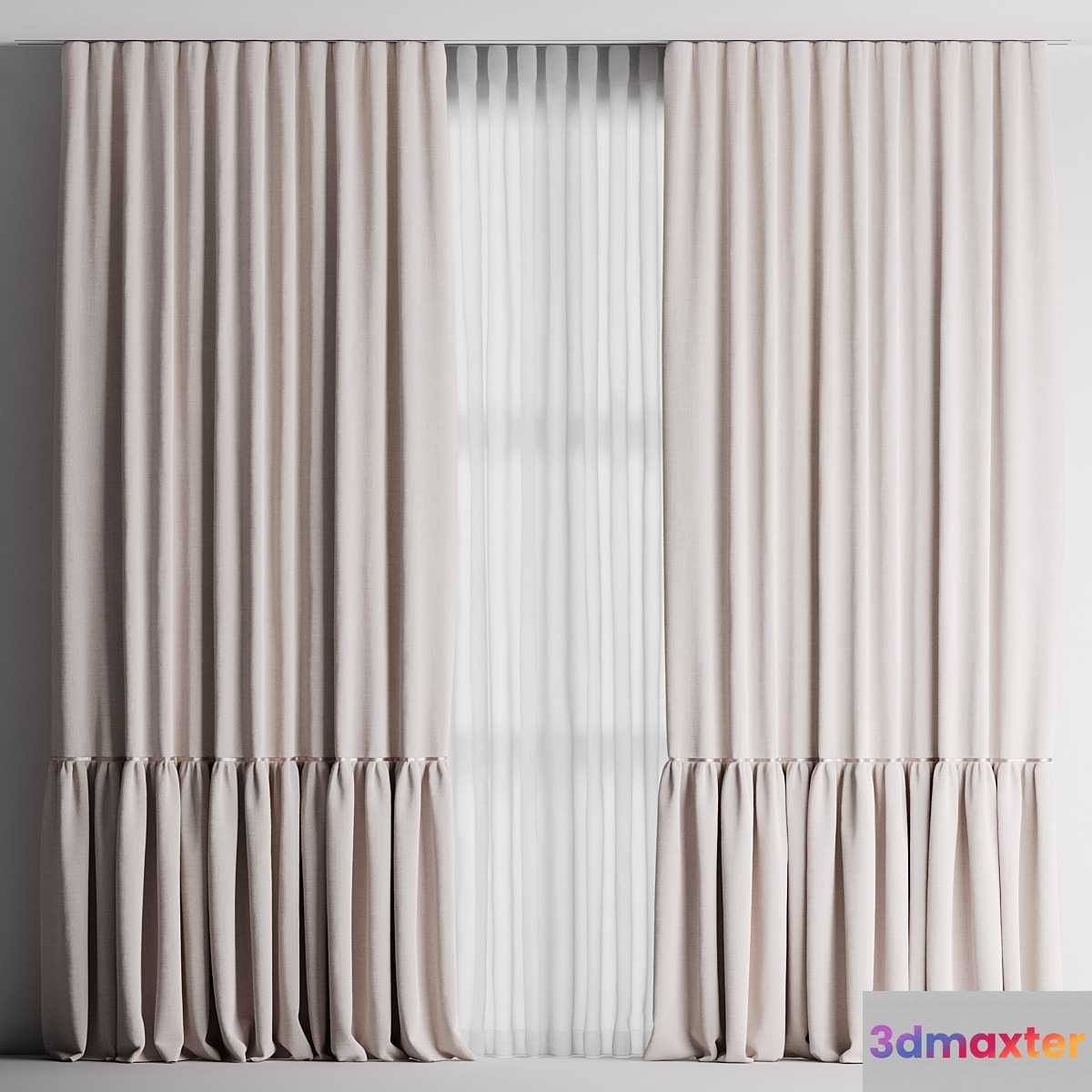 Curtains with tulle for the nursery 3D Max