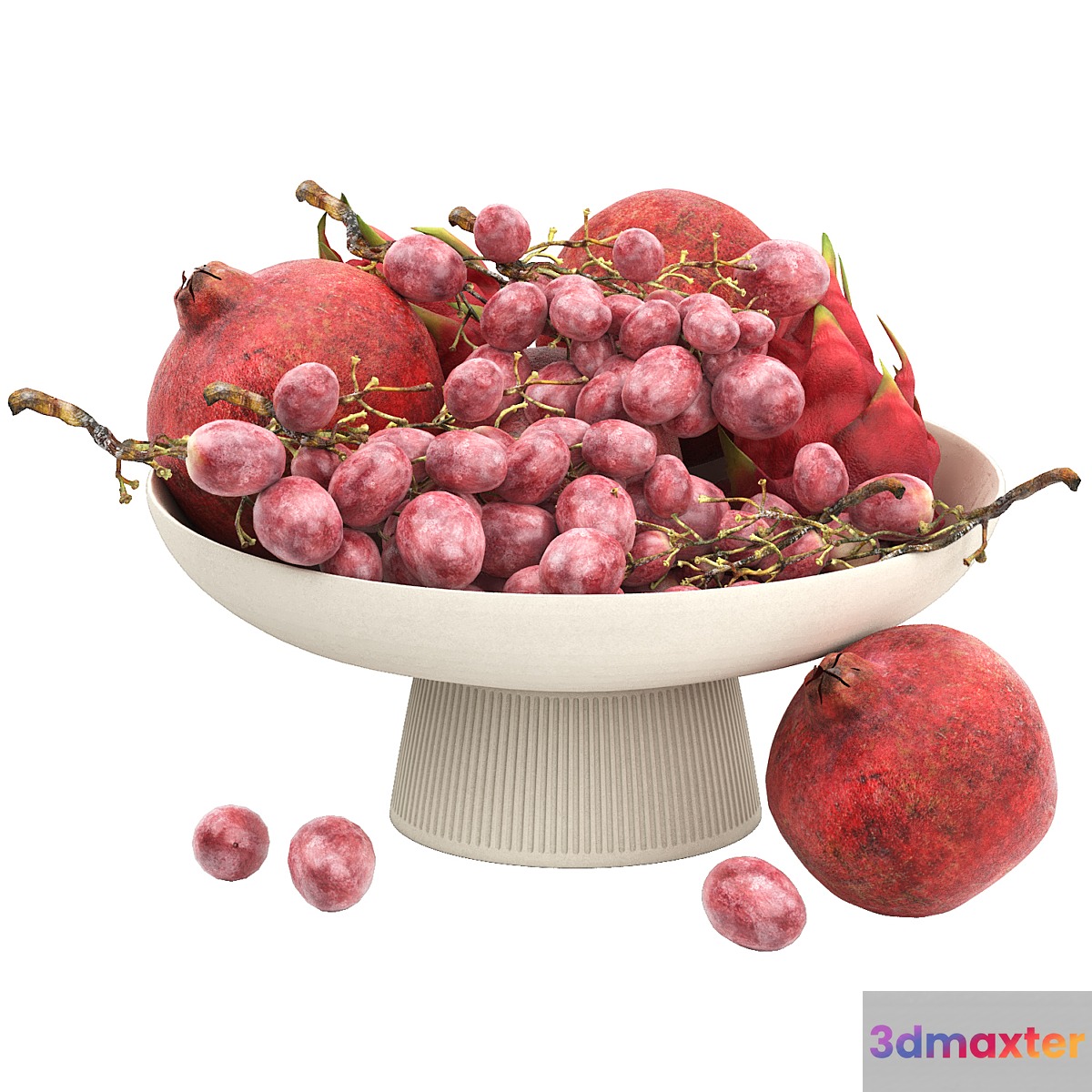 white bowl of fruits 3D Max