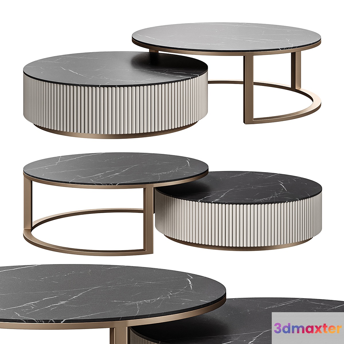 Round Modern Stone Top Nesting Coffee Table 3D Max