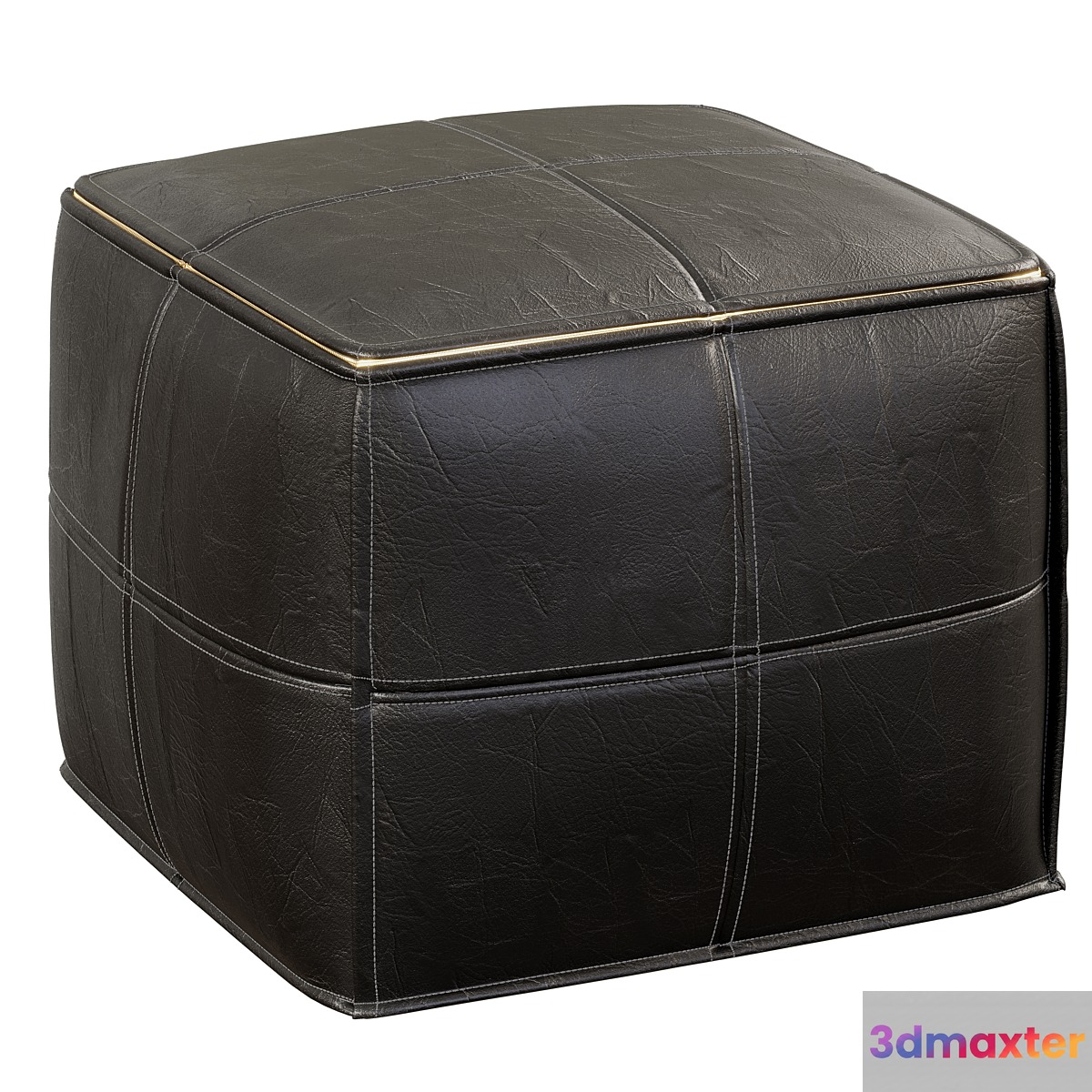 CB2 Leather Square Black Pouf 3D Max