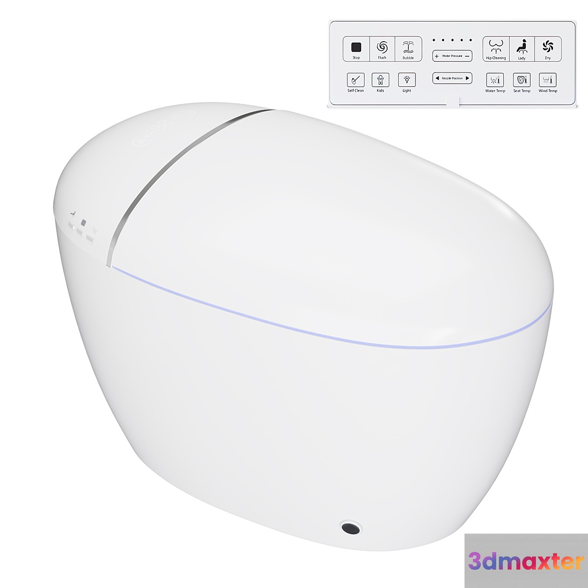 One-Piece Modern White Egg-Shaped Smart Toilet 3D Max