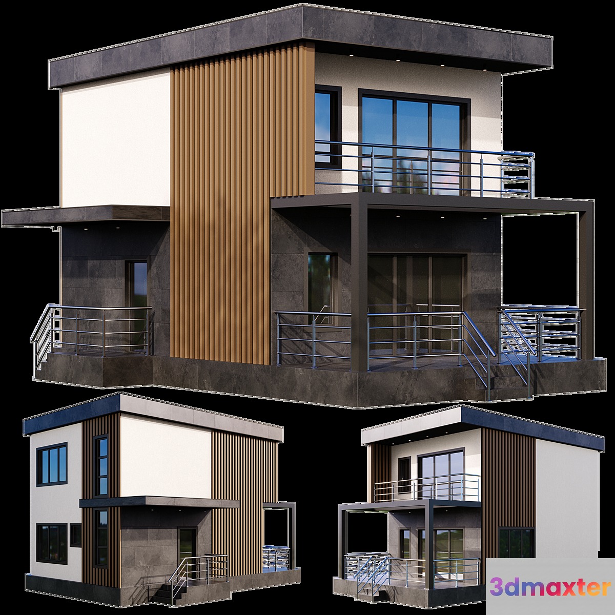 Modern house with terrace and balcony 3D Max
