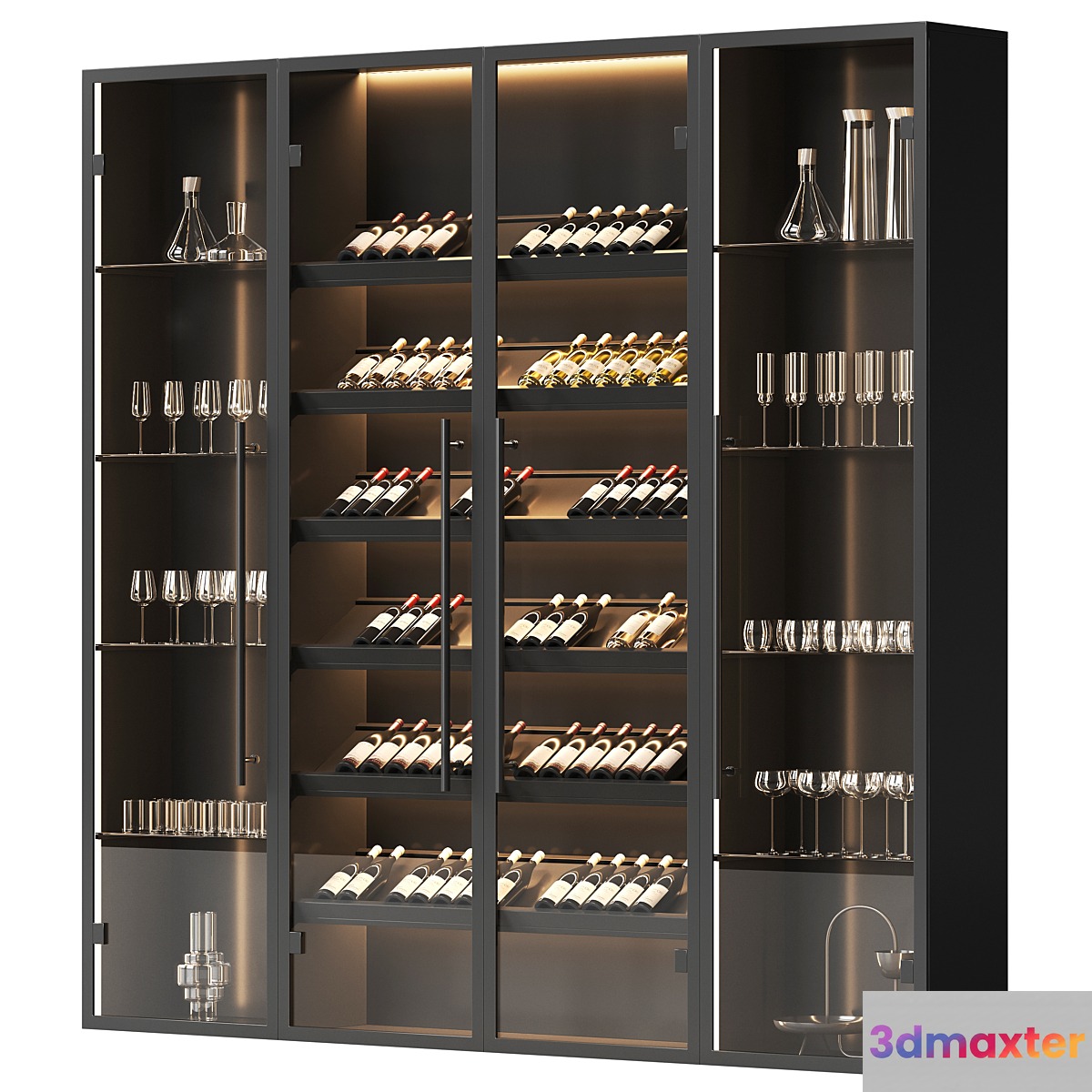 Wine cabinet with dishes and glasses 3D Max
