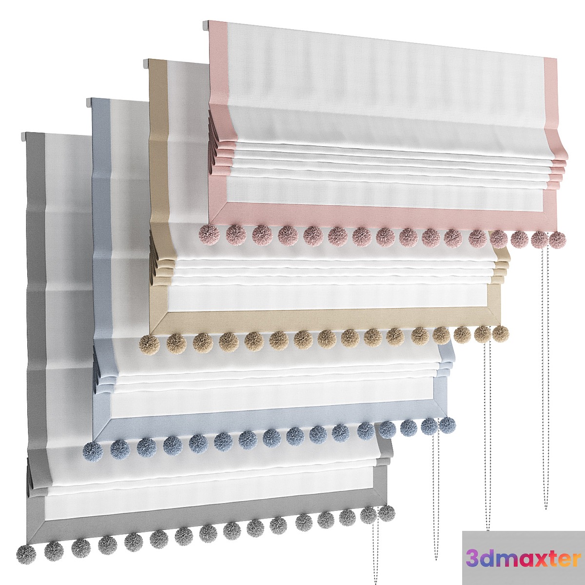 Roman blind with pom-poms for the nursery 3D Max