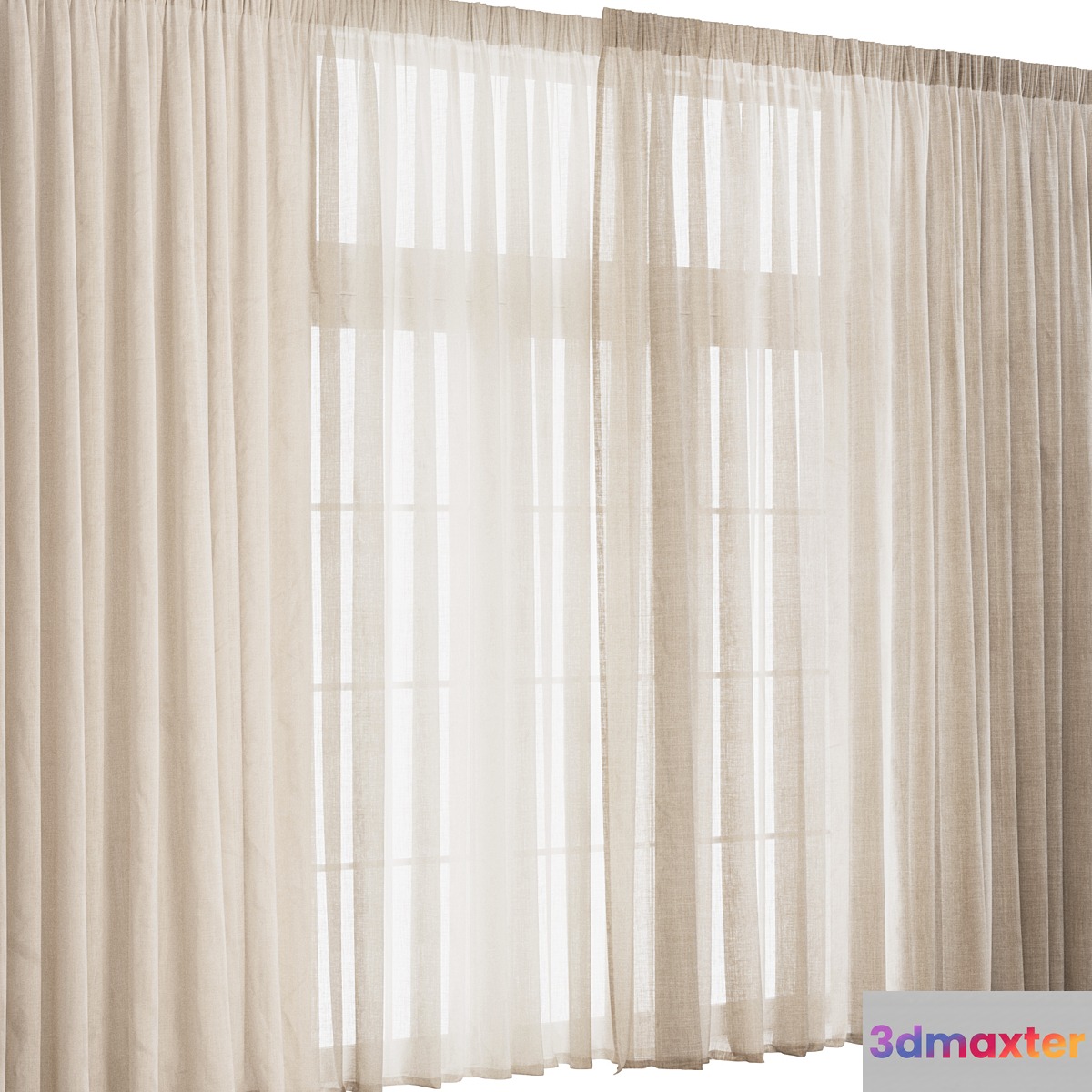 Wide Linen Tulle Curtain 3D Max