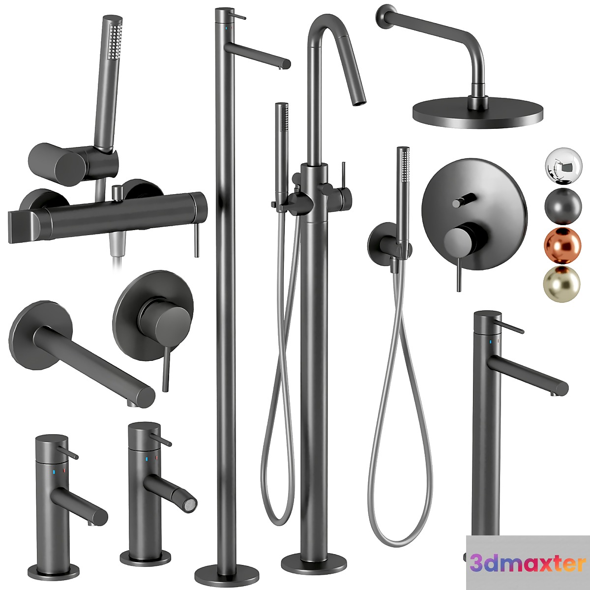 Faucets and shower Vitra Origin set 3D Max