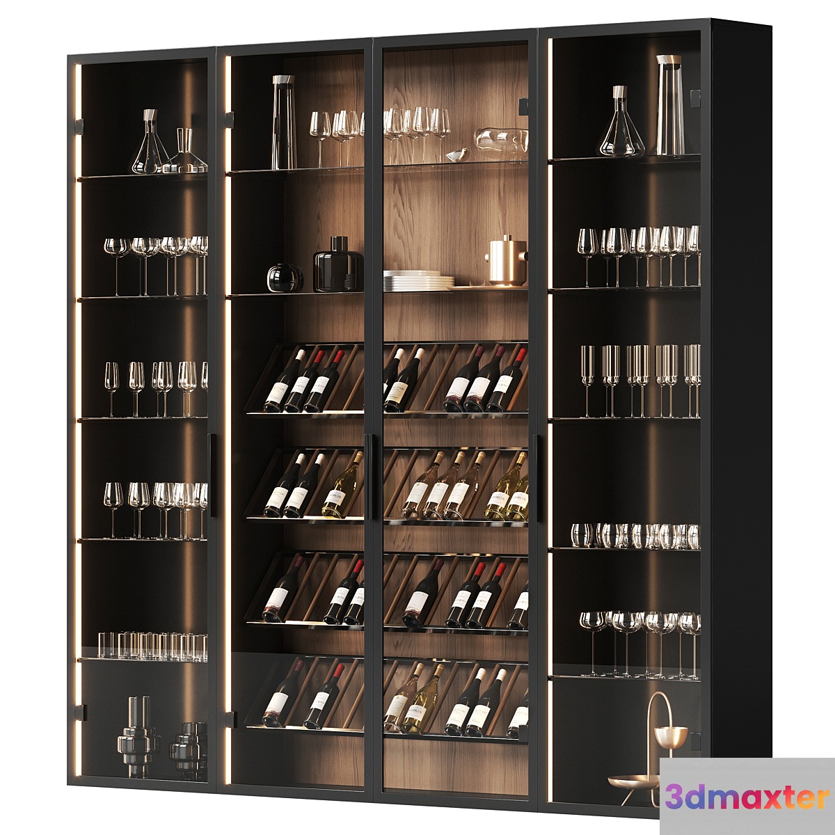 Wine cabinet with dishes and glasses 2 3D Max