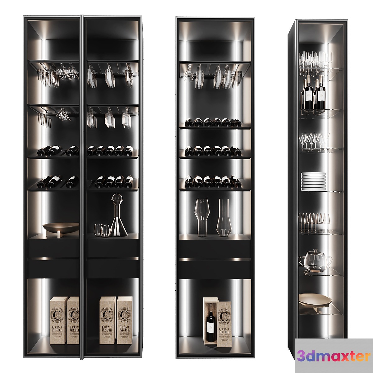Set of display cases of different widths_1 3D Max