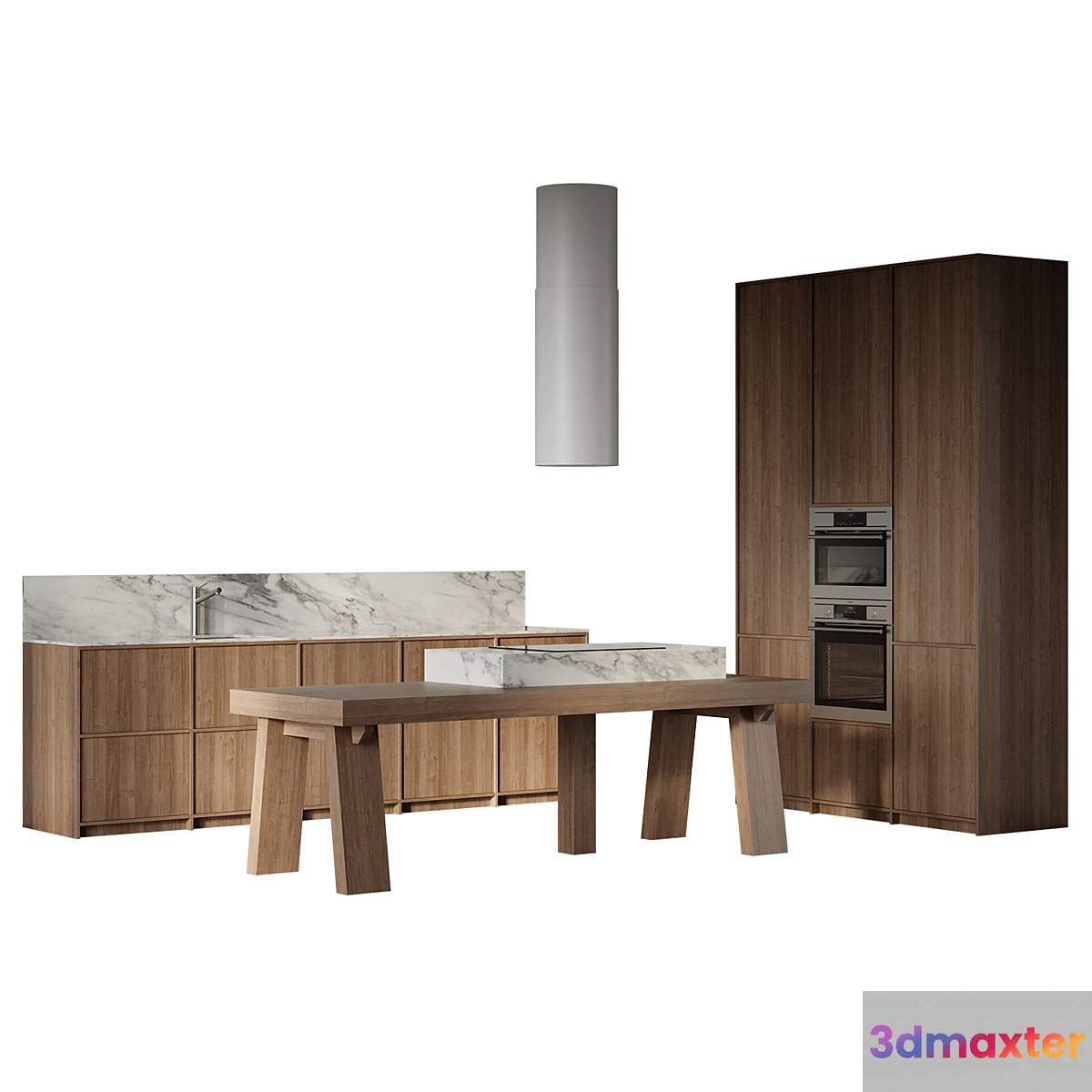Straight kitchen with island 3D Max