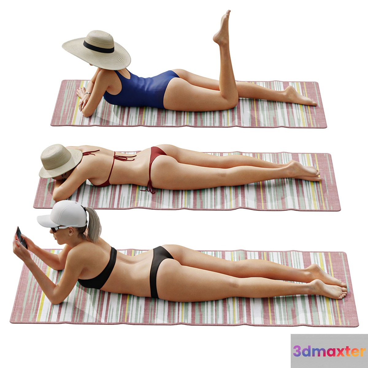 Girls relaxing on the beach 3D Max
