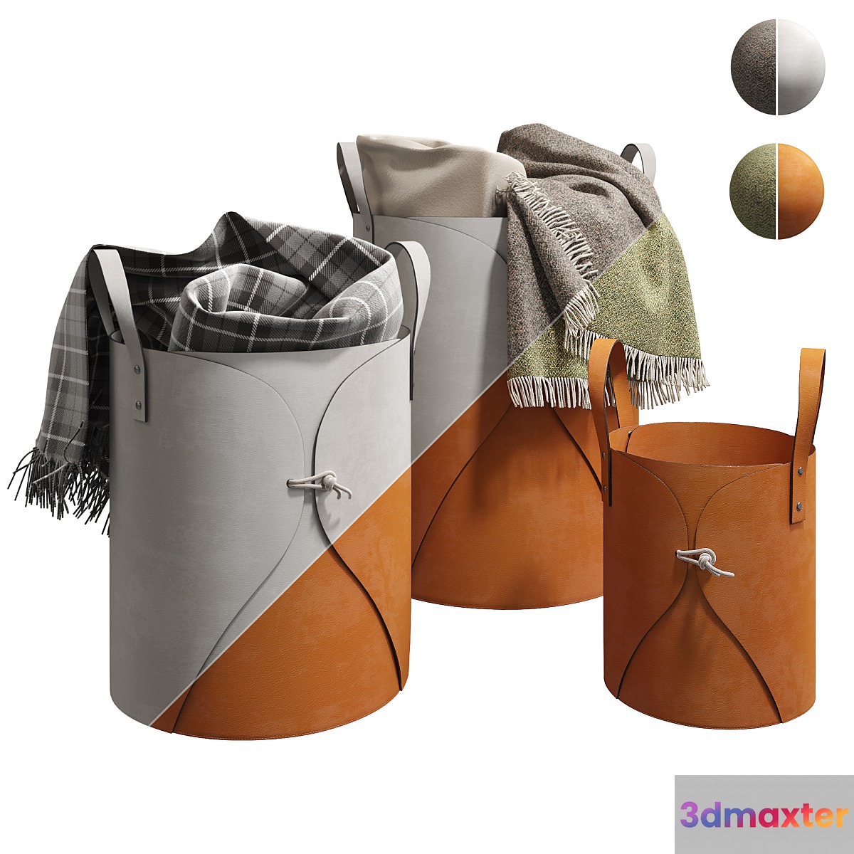 Leather folding laundry and storage basket 001 3D Max