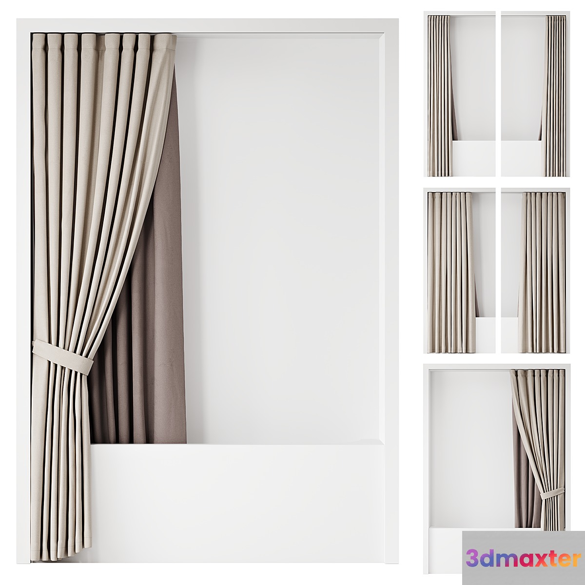 Double bath curtain on ceiling cornice 3D Max