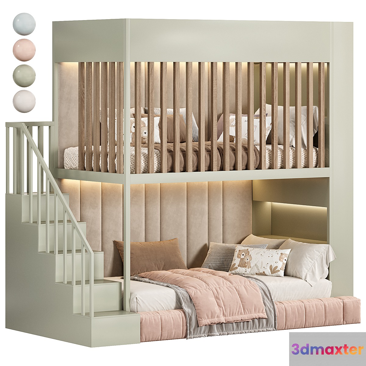 Designer two-level bed Kids room 3D Max