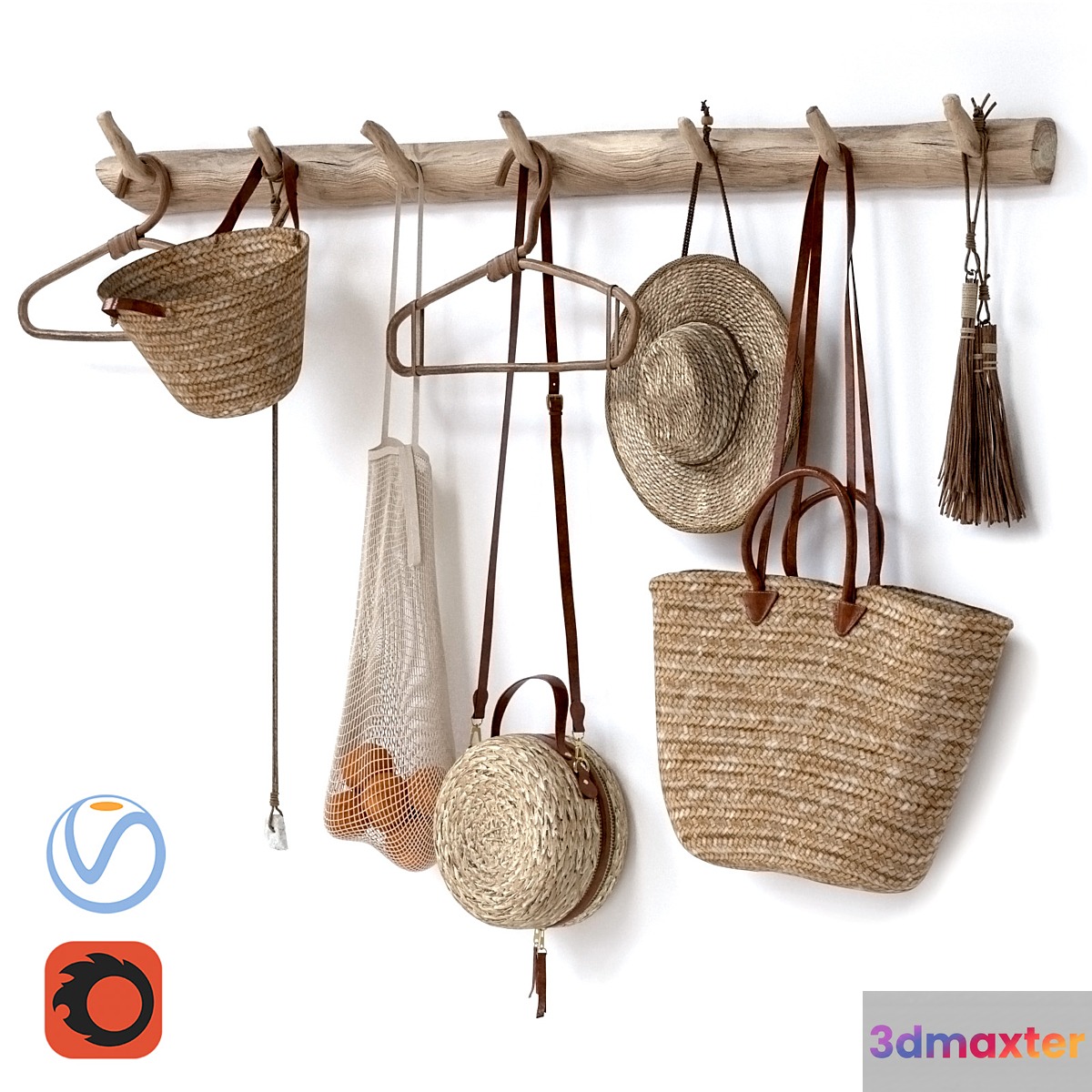 decorative set 001 wall hangers bag hat 3D Max