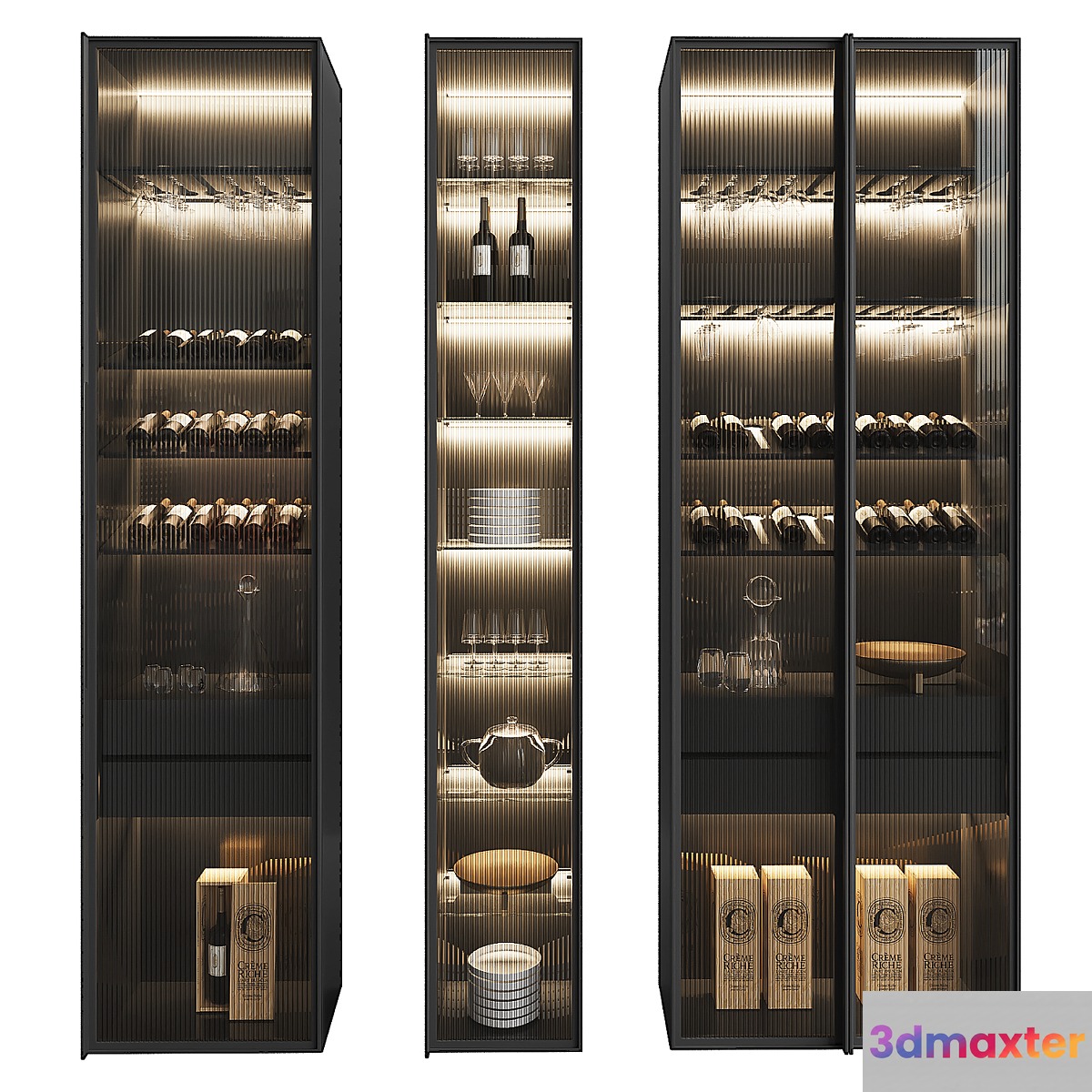 Set of Display Cases of Different Widths 3 3D Max