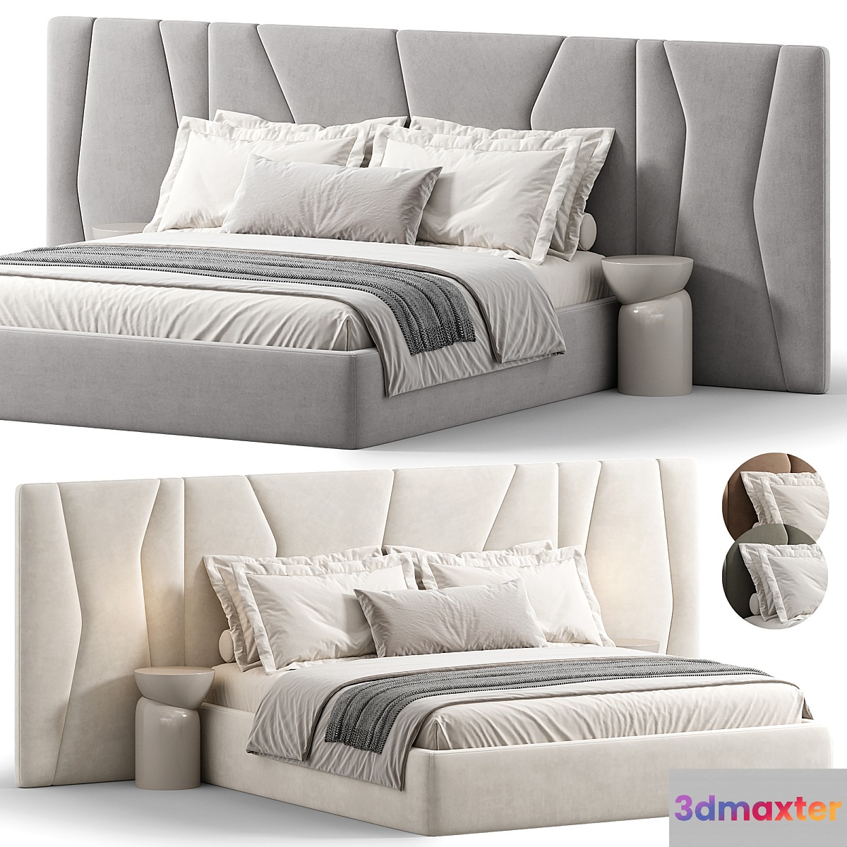 Rossio Beige Double Bed 3D Max
