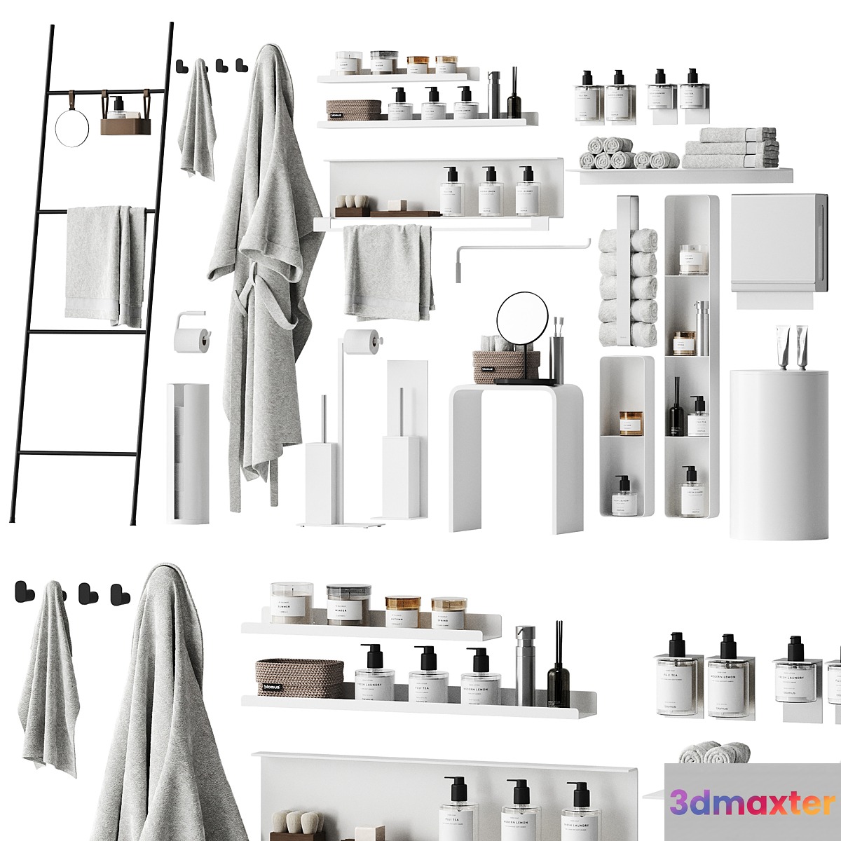 Set of bathroom accessories and decor 2 3D Max