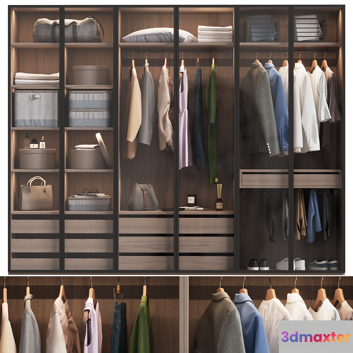 Wardrobe with clothes with glass doors 3D Max
