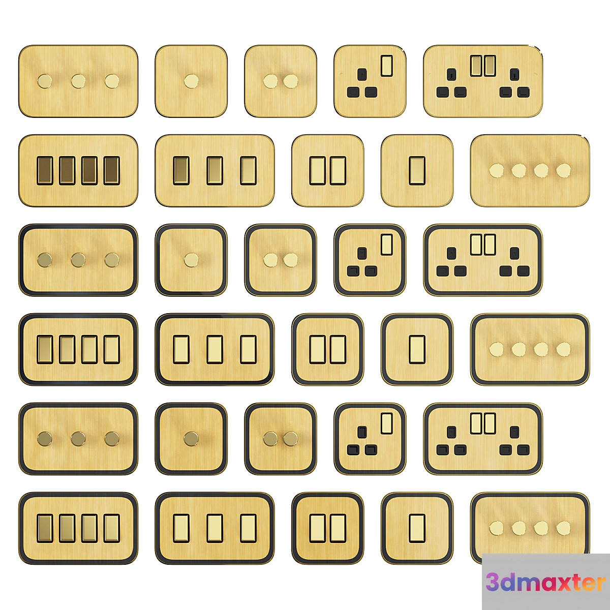 Pushka Gold sockets and switches 3D Max