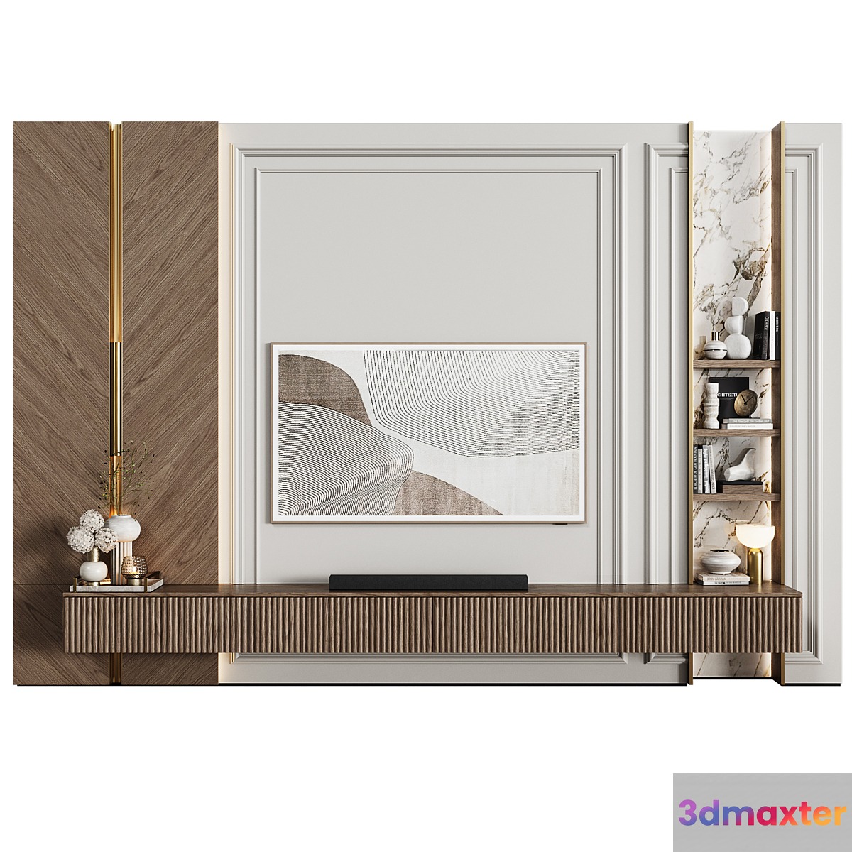 TV wall in modern classic style with decor 16 3D Max